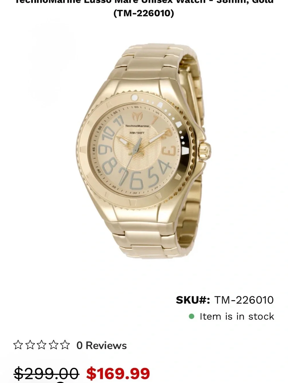 Invicta TechnoMarine Lusso Mare Unisex Watch - 38mm, Gold